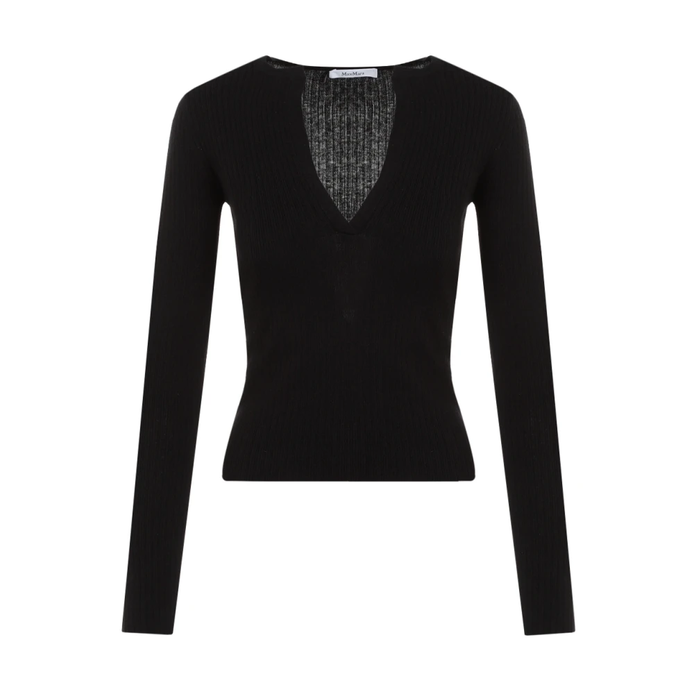Max Mara Zwarte Zijde-Kasjmier V-Hals Trui Black Dames