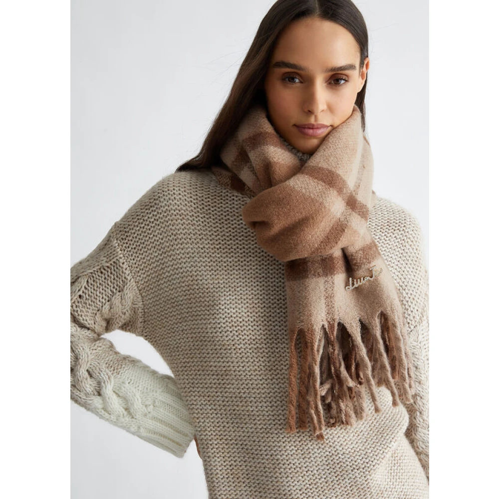 Liu Jo Geruite Jacquard Sjaal met Franjes Brown Dames