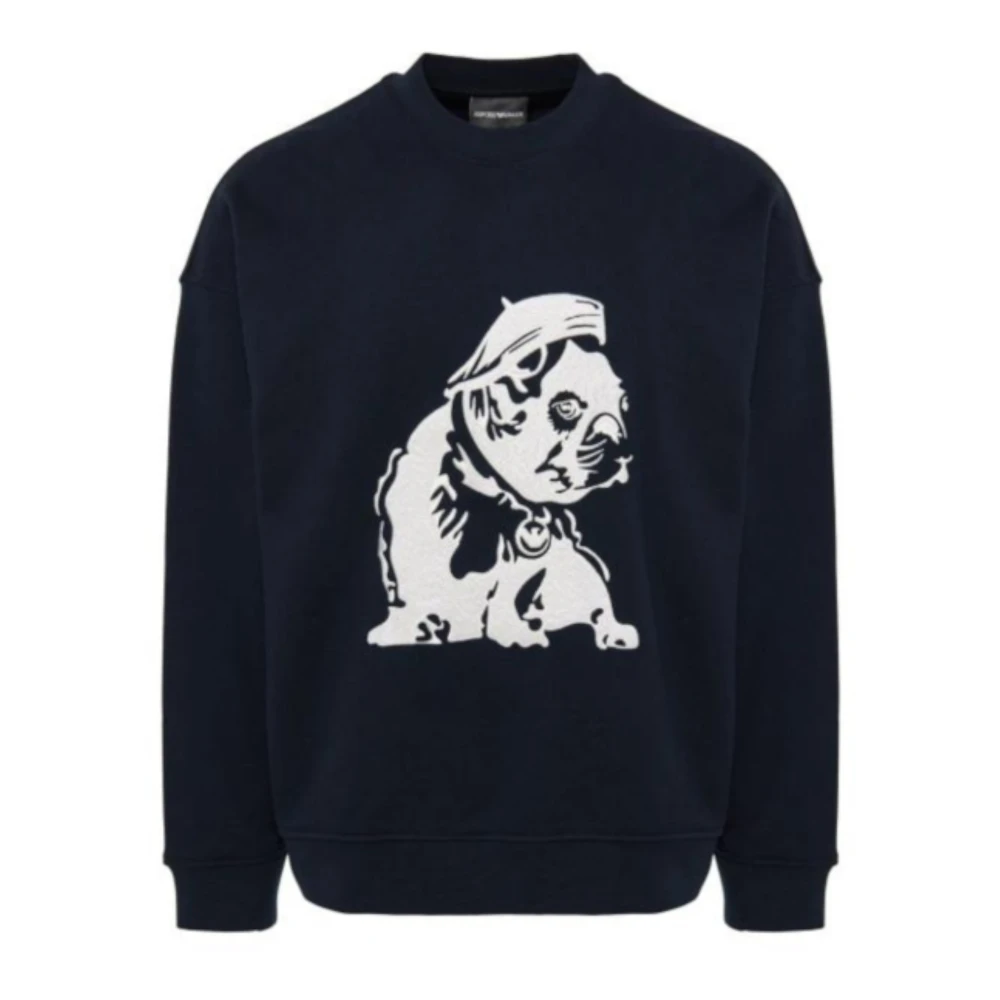 Emporio Armani Blauwe Franse Bulldog Geborduurde Sweater Blue Heren