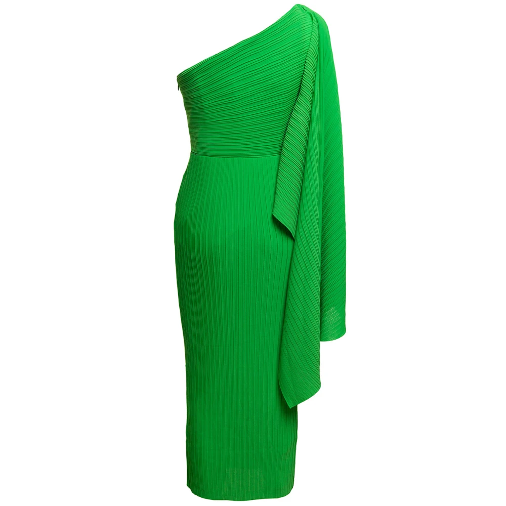 Solace London Groene Geplooide One-Shoulder Midi Jurk Green Dames