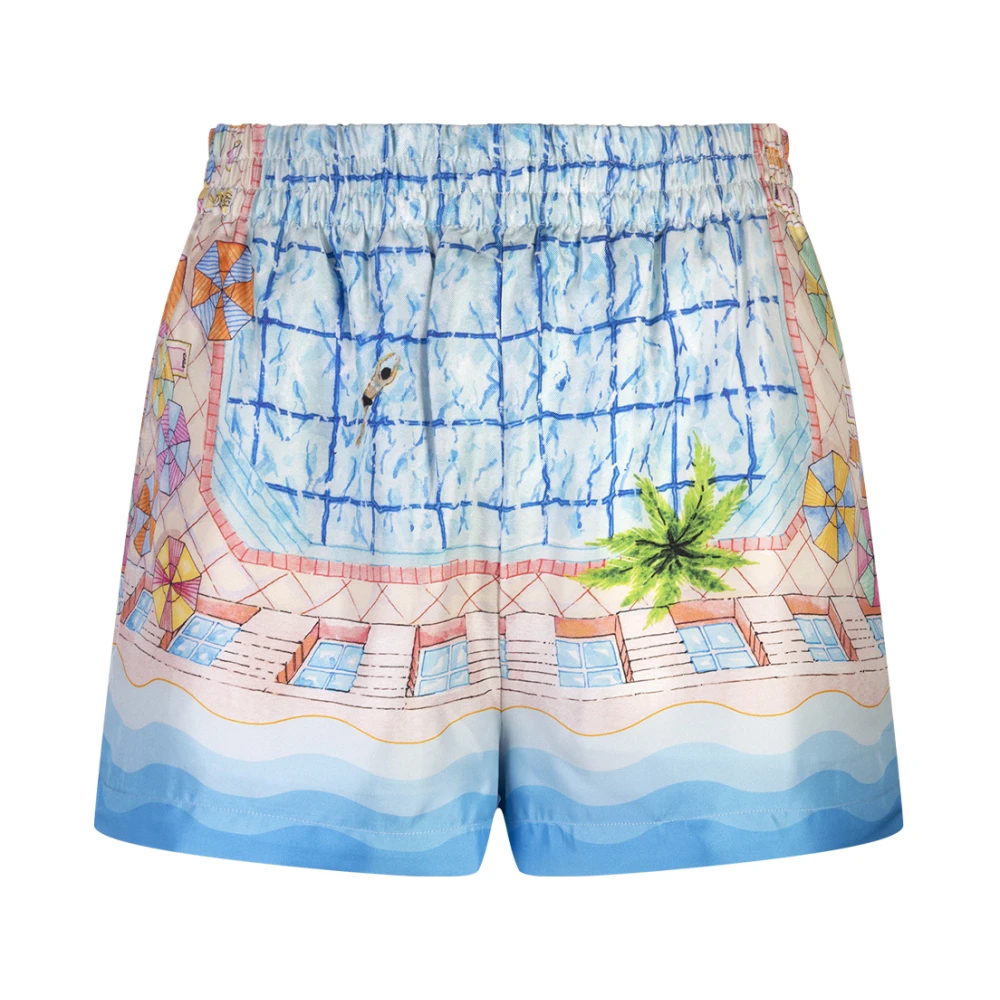 Casablanca Blauwe Zijden Shorts met Zwembad Artwork Blue Dames