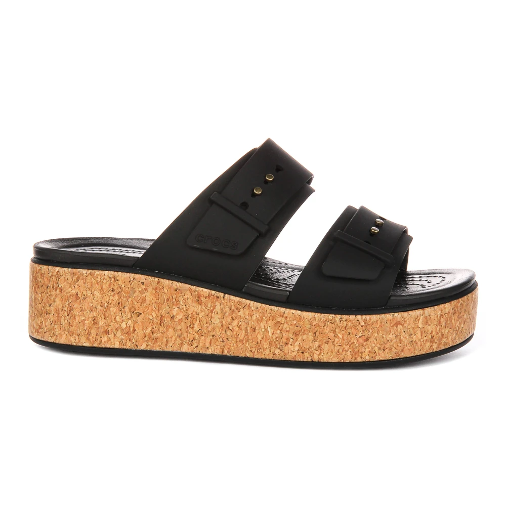 Crocs Black Wedges, Female, 4 Uk, Brooklyn Cork Buckle Low Wedge