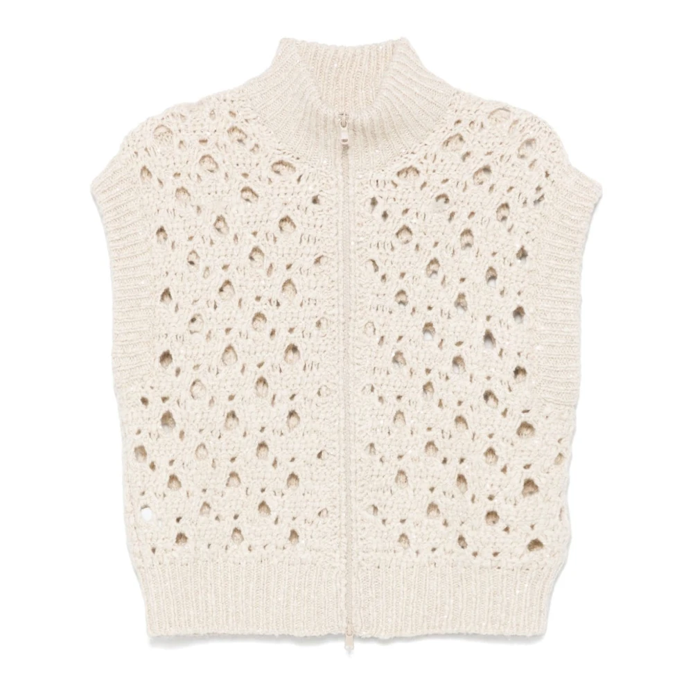 BRUNELLO CUCINELLI Kasjmier Paillet Cardigan Sweater Beige Dames