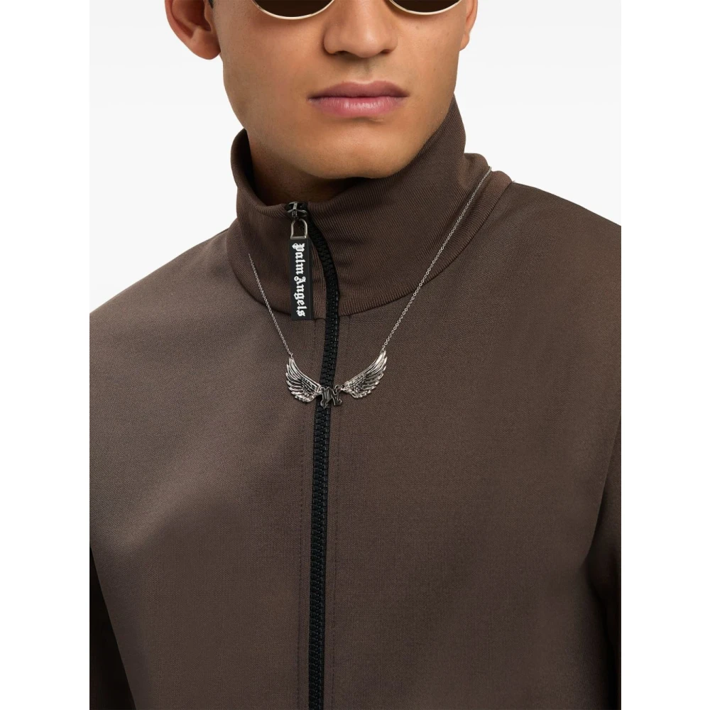 Palm Angels Bruine Logo Print Rits Jas Brown Heren