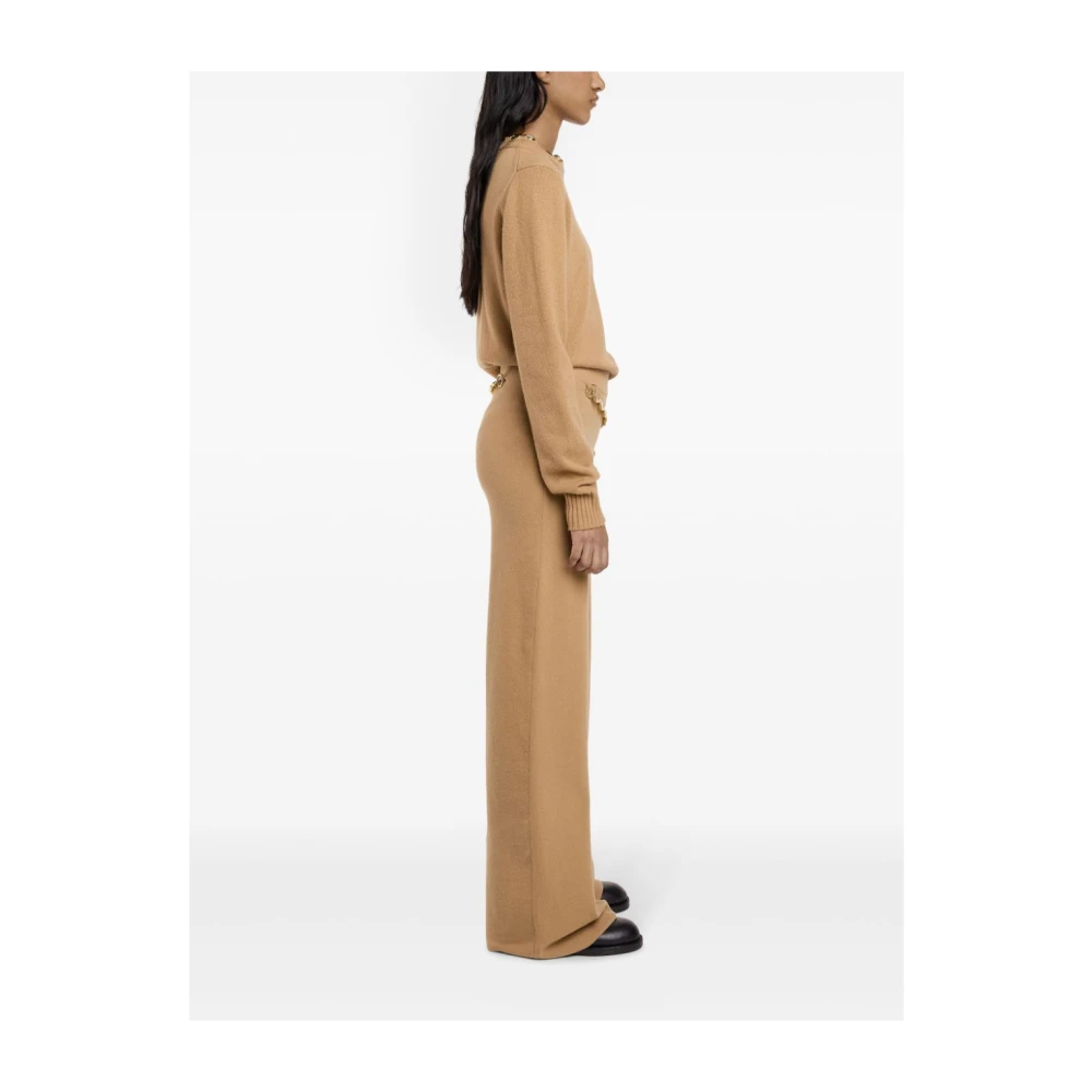 Paco Rabanne Beige Wol Kasjmier Geriemde Broek Brown Dames