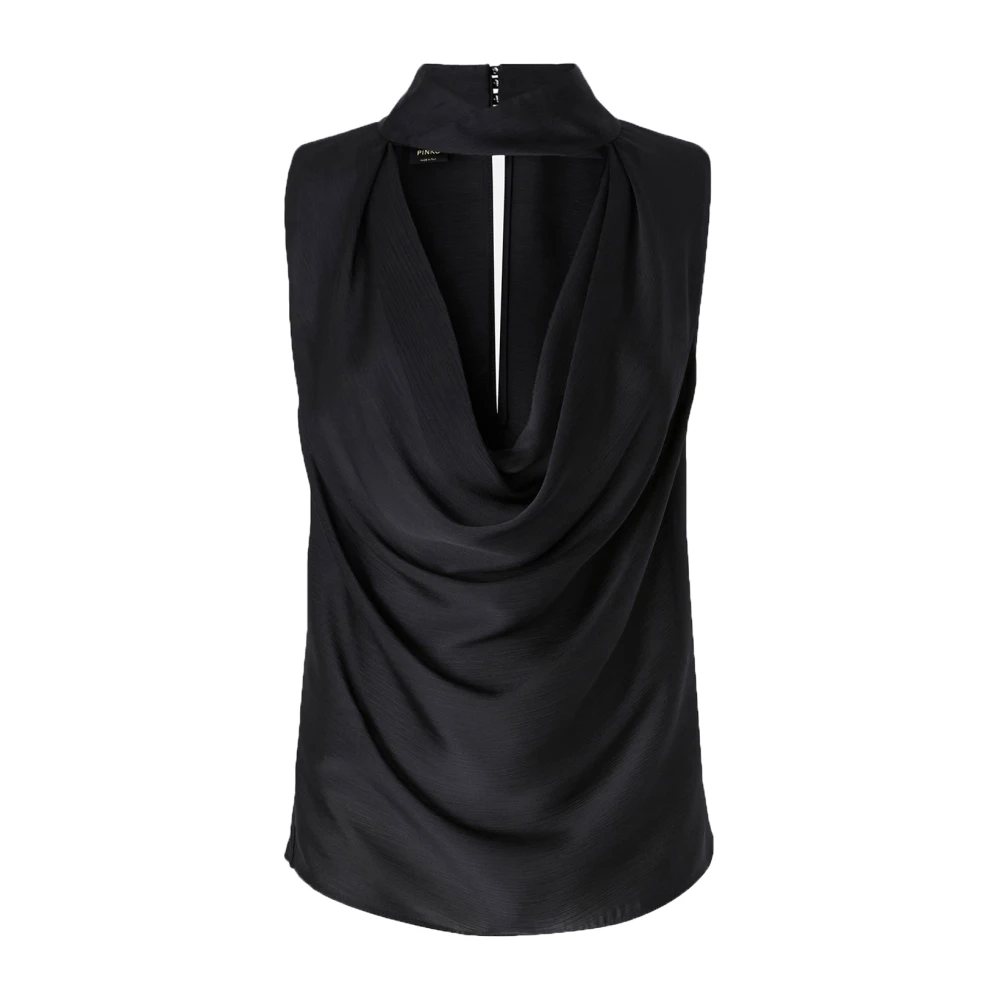 Pinko Satijnen Mouwloze Gedrapeerde Top Black Dames