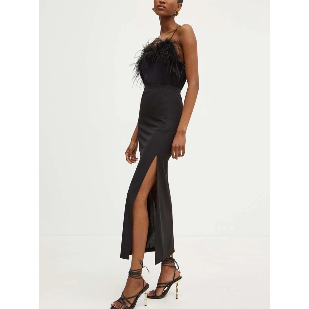 Twinset Zwarte Midi Rok Elastische Tailleband Black Dames