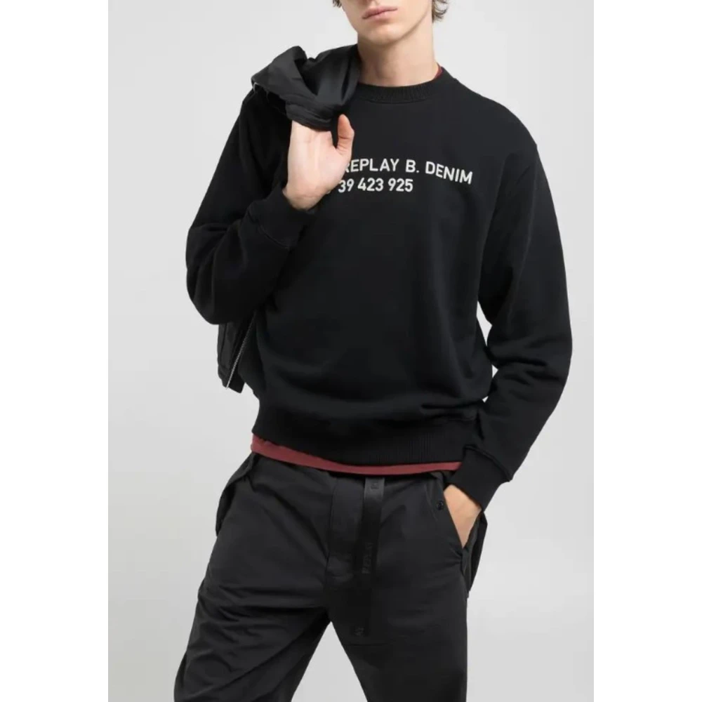 Replay Regular Fit katoenen sweatshirt met print op de voorkant Black Heren