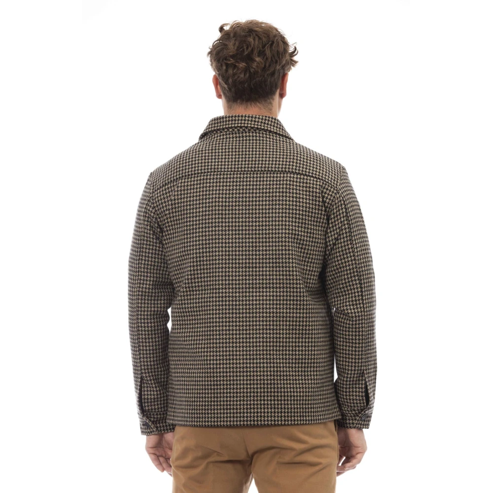 Alpha Studio Houndstooth Overhemdjas met Zakken Brown Heren