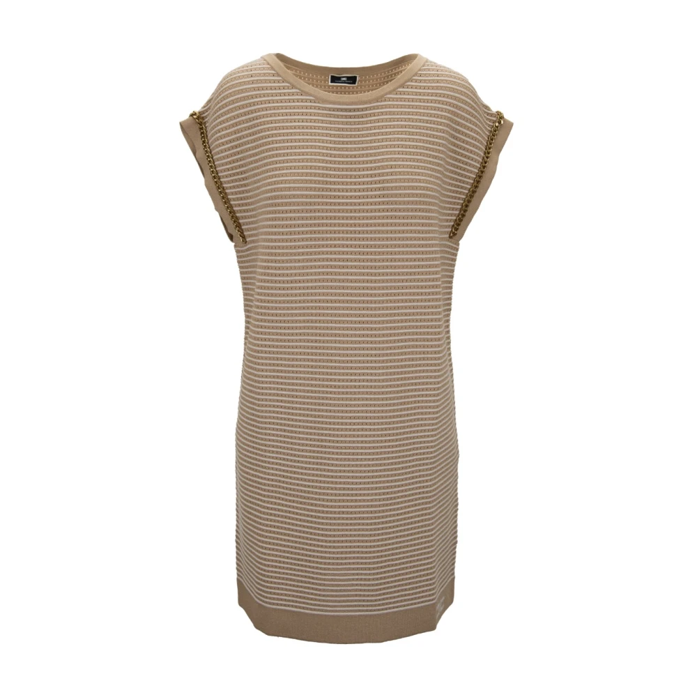 Elisabetta Franchi Gouden Detail Korte Jurk Beige Dames