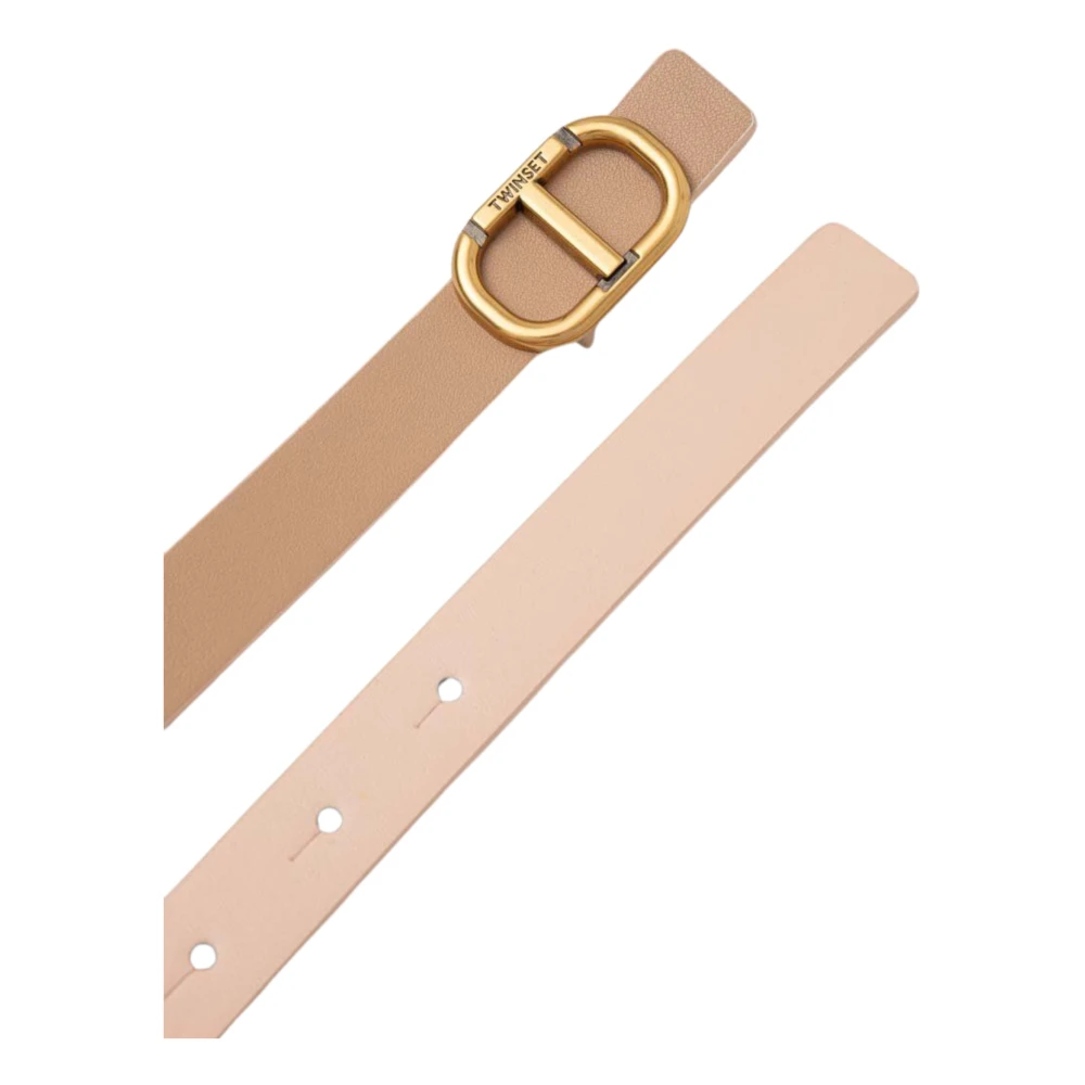 Twinset Omkeerbare leren riem met ovale gesp Beige Dames