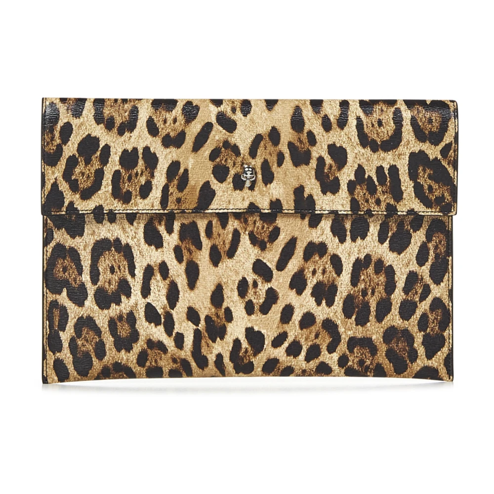 Alexander mcqueen Luipaardkalfsleren Clutch met Metalen Schedel Beige Dames