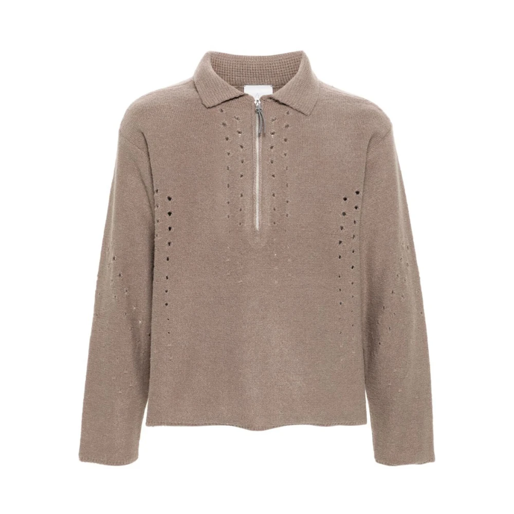 ROA Stickad Mohair Polo med Perforerad Detalj Brown, Herr