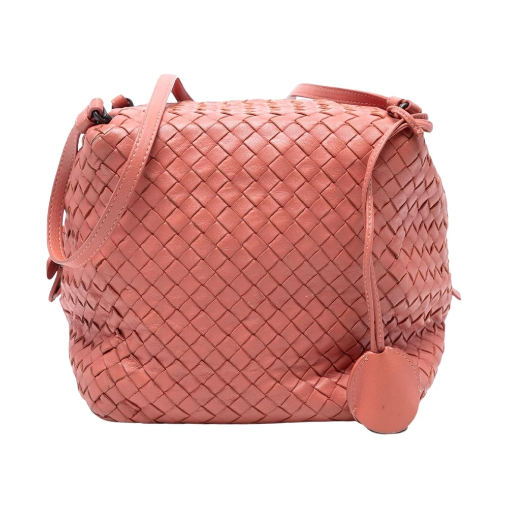 Bottega Veneta Vintage Women's Pink Pre-Owned Woven Leather Bucket Bag