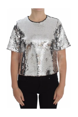 Paljettförsedd T-shirt med rund hals
