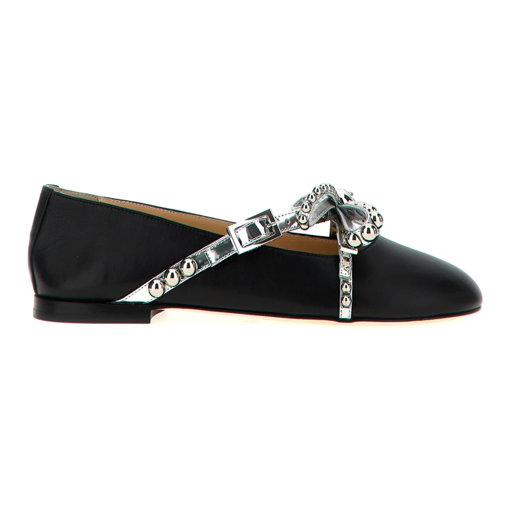Mach & Mach Vrouw Zwart Schoenen Dames, 37 1/2 Eu, Leer, Crystal Studs Ballet Flat