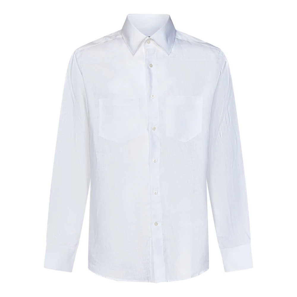 Low Brand Witte Linnen Overhemd met Zakken White Heren