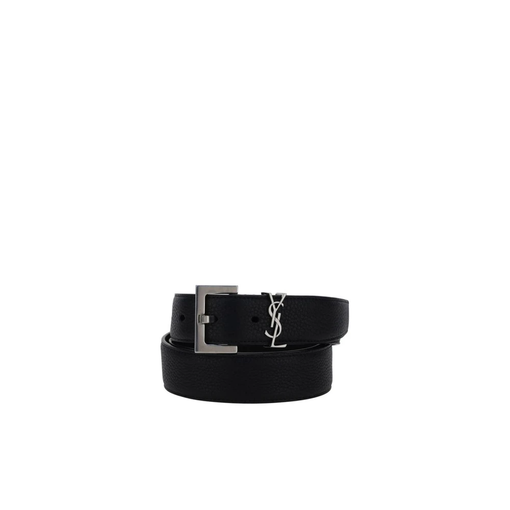 Saint Laurent Men's Black Belts, 110 Cm, Luxury Logo Belt With Metal Buckle