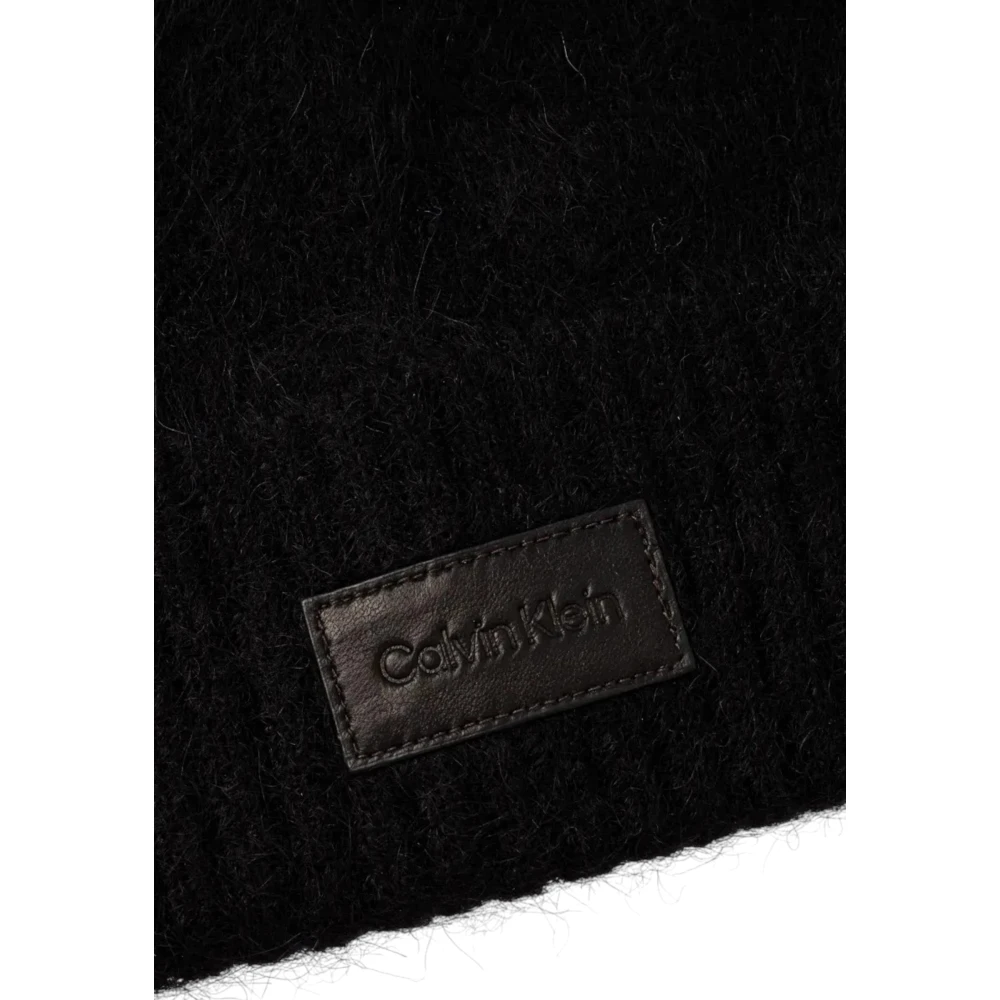 Calvin Klein Leren Patch Airy Beanie Black Dames