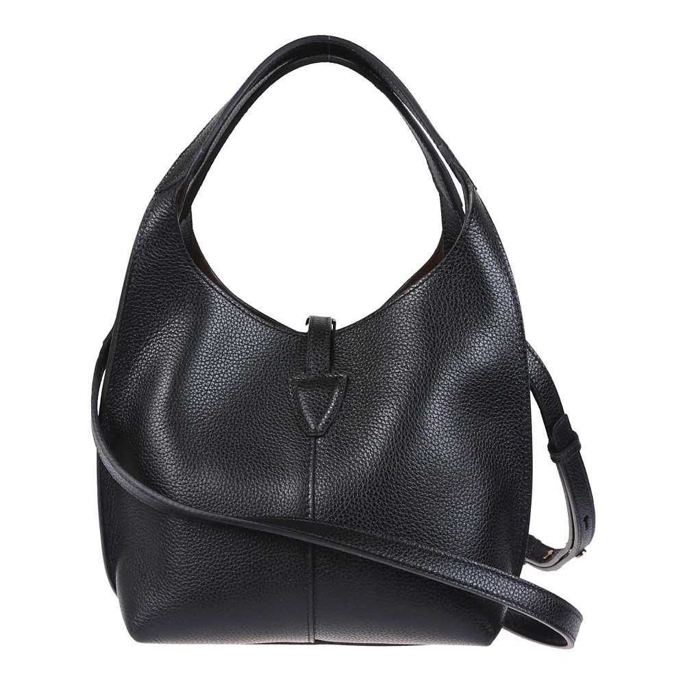 TOD'S Zwarte gehamerde leren tas met T Timeless hanger Black Dames