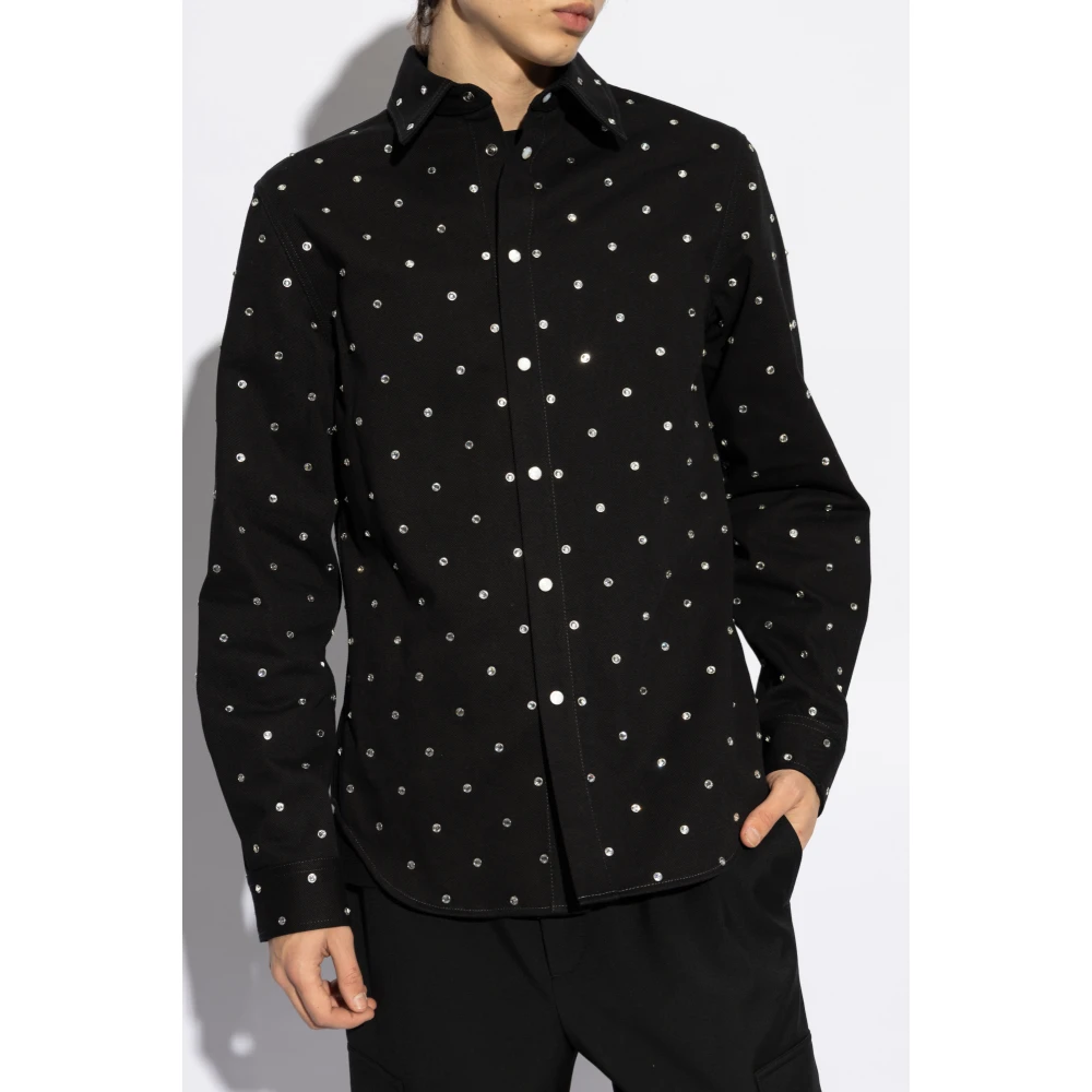 Versace Denim shirt met glinsterende kristallen Black Heren