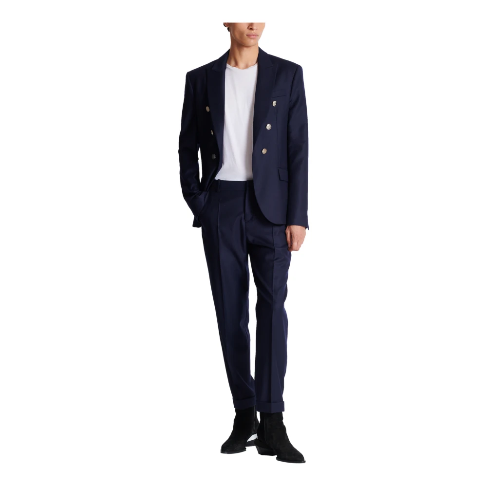 Balmain Rechte Flanellen Broek Blue Heren