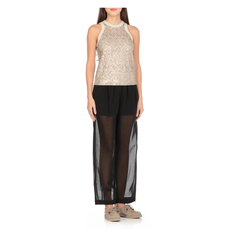 BRUNELLO CUCINELLI Beige Katoenen Paillet Top Beige Dames