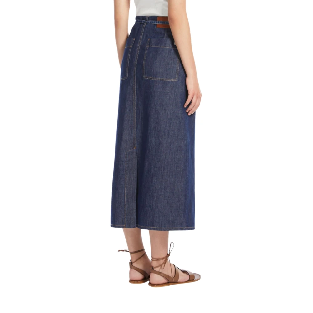 Max Mara Denim katoenen en linnen rok Fischio Blue Dames