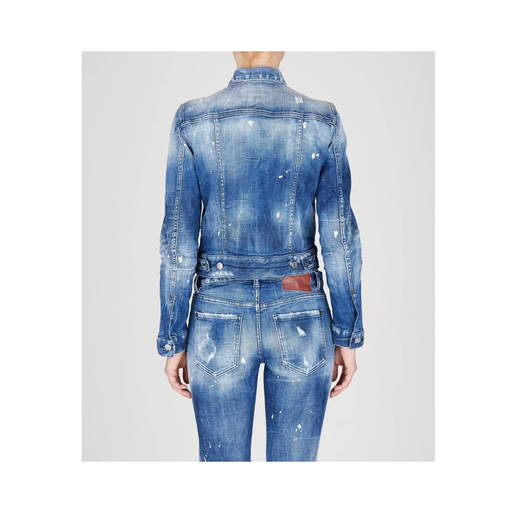 Dsquared2 Vintage Denim Jack met Italiaanse Kraag Blue Dames