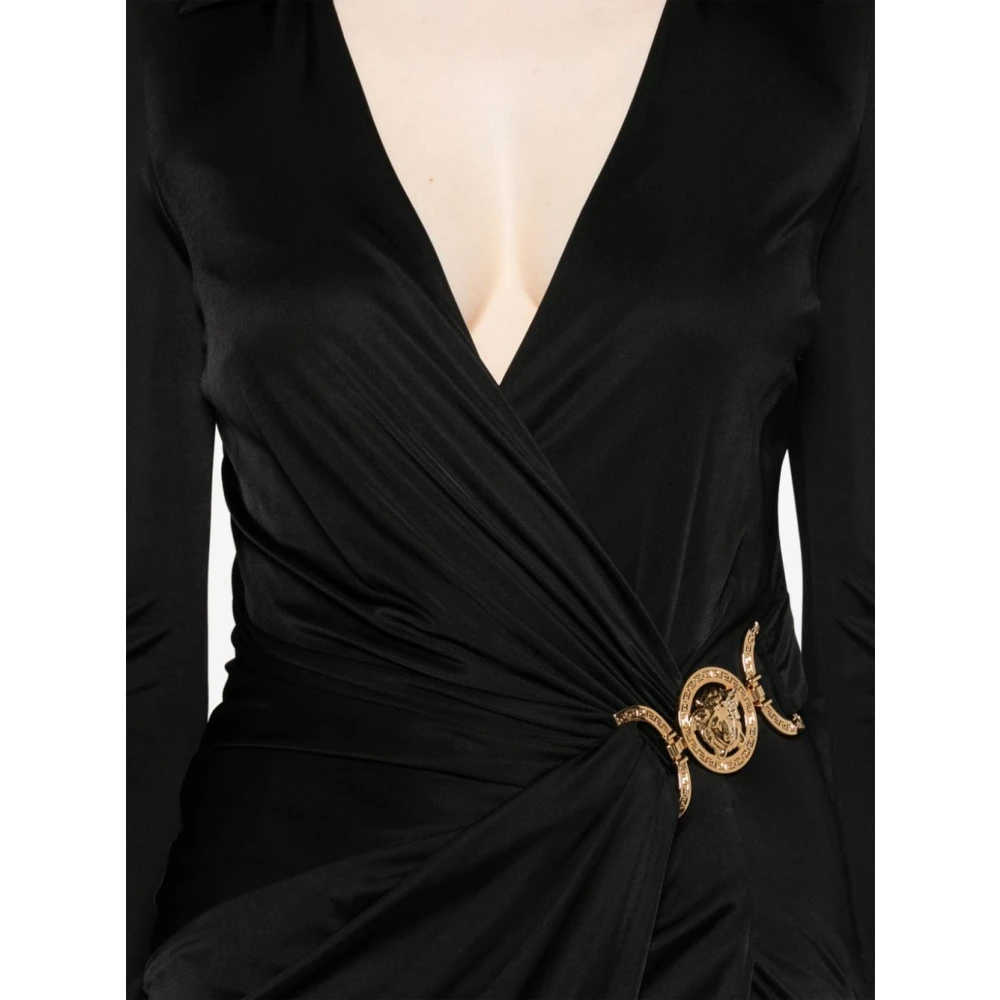 Versace Zwarte Diepe V-Hals Jurk Black Dames