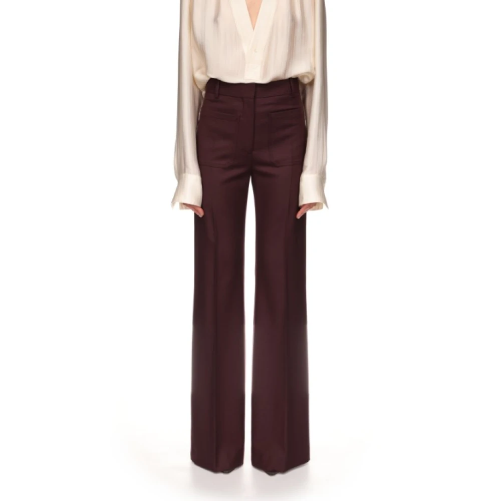 Victoria Beckham , Wide Trousers, Female, Purple, M, High-Rise Wide-Leg Trousers