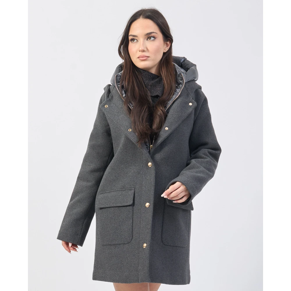 YES ZEE Antraciet gewatteerde jas met afneembaar gewatteerd vest Gray Dames