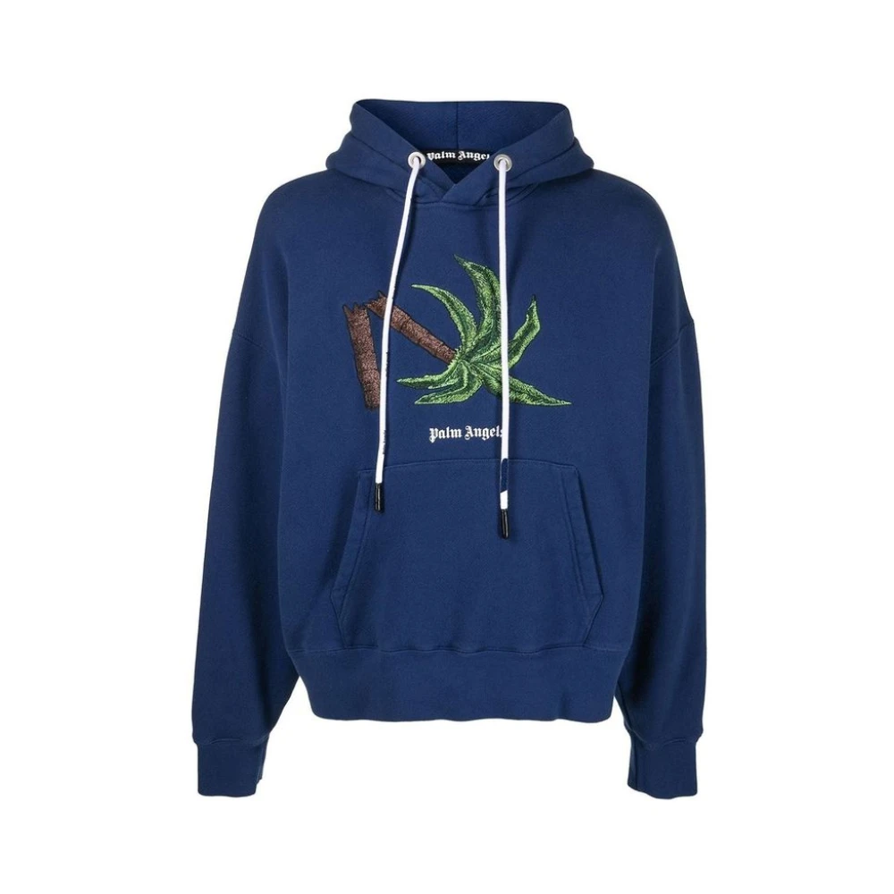 Palm Angels Blue Hoodies, Male, S, Broken Palm Hoodie