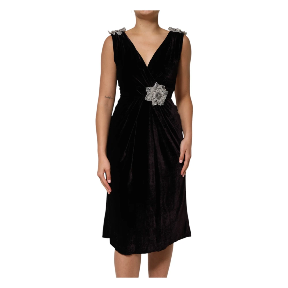 Dolce & Gabbana , Midi Dresses, Female, Black, S, Black Velvet Flower Aline Dress