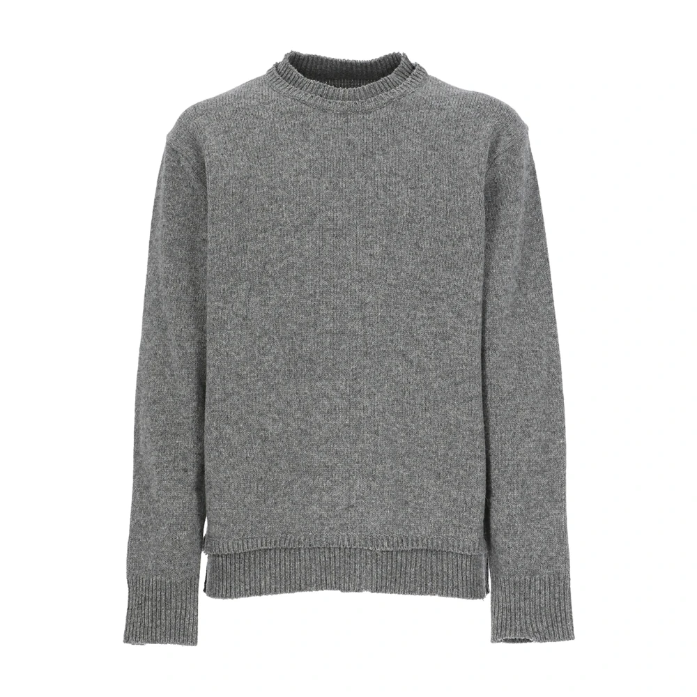 Maison Margiela Grijze Wollen en Linnen Trui met Leren Patches Gray Heren