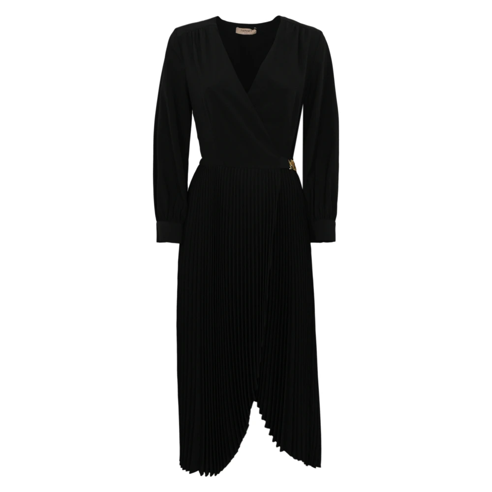 Twinset Zwarte Geplooide Jurk met V-Hals Black Dames