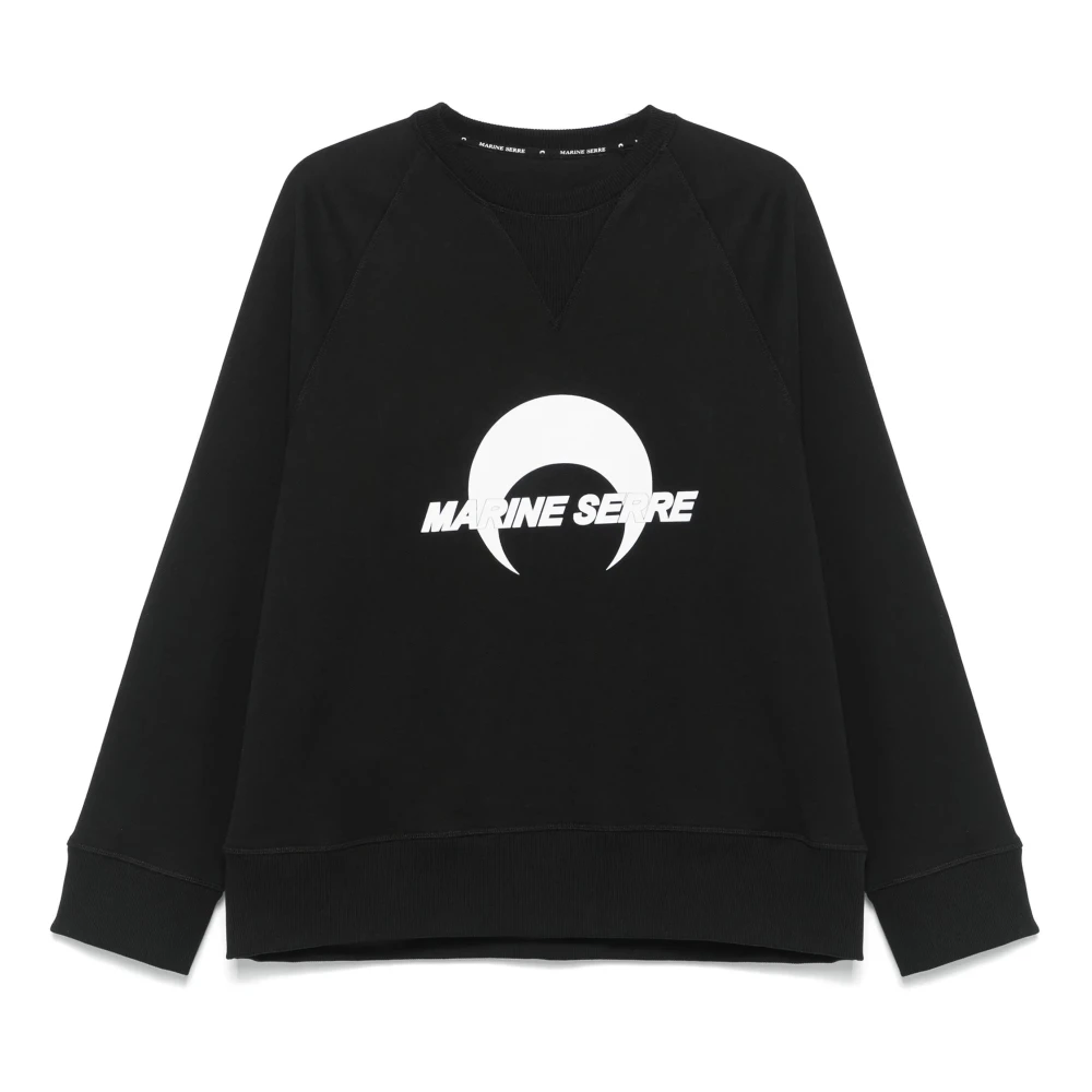 Marine Serre Maan Logo Fleece Raglan Sweatshirt Black Heren
