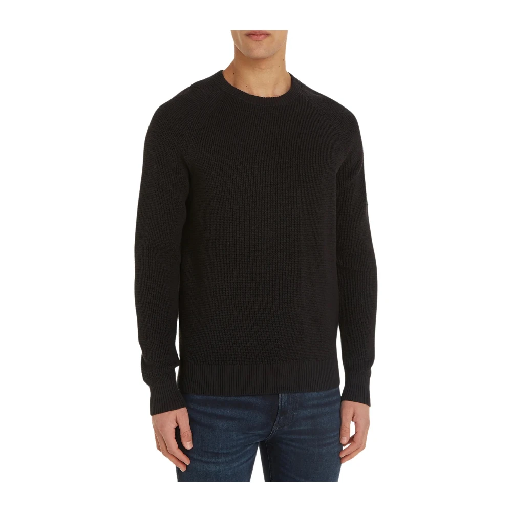 Calvin Klein Zwarte Sweater met Logo Patch Black Heren