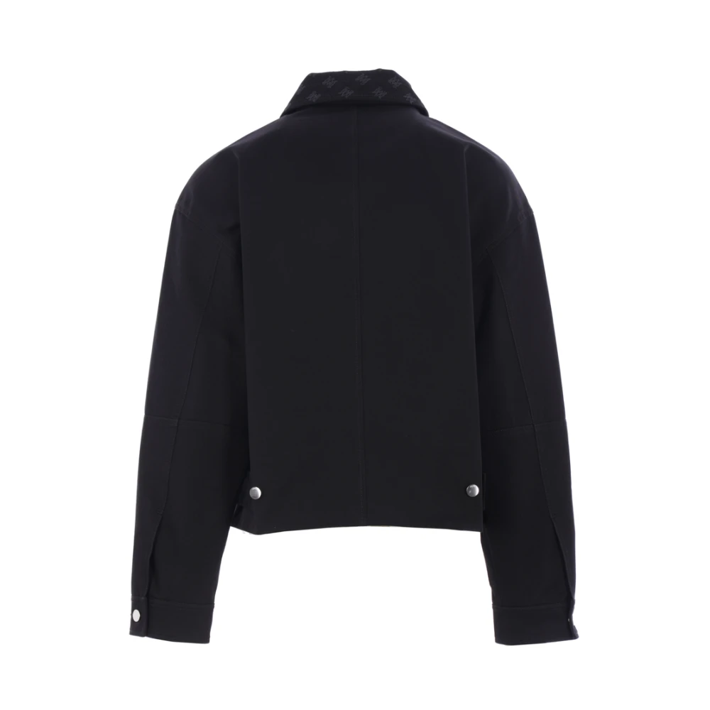 Amiri Zwarte Denim Wollen Jas met Jacquard Details Black Heren