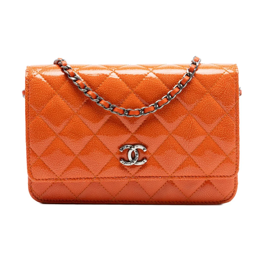 Chanel Vintage Women's Orange Vintage Cross Body Bags, One Size, Pre-Owned Chain Flap Bag