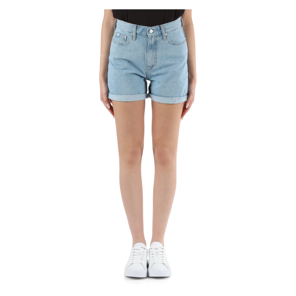 Calvin Klein Jeans Denim Mom Fit Shorts med Fem Fickor Blue, Dam