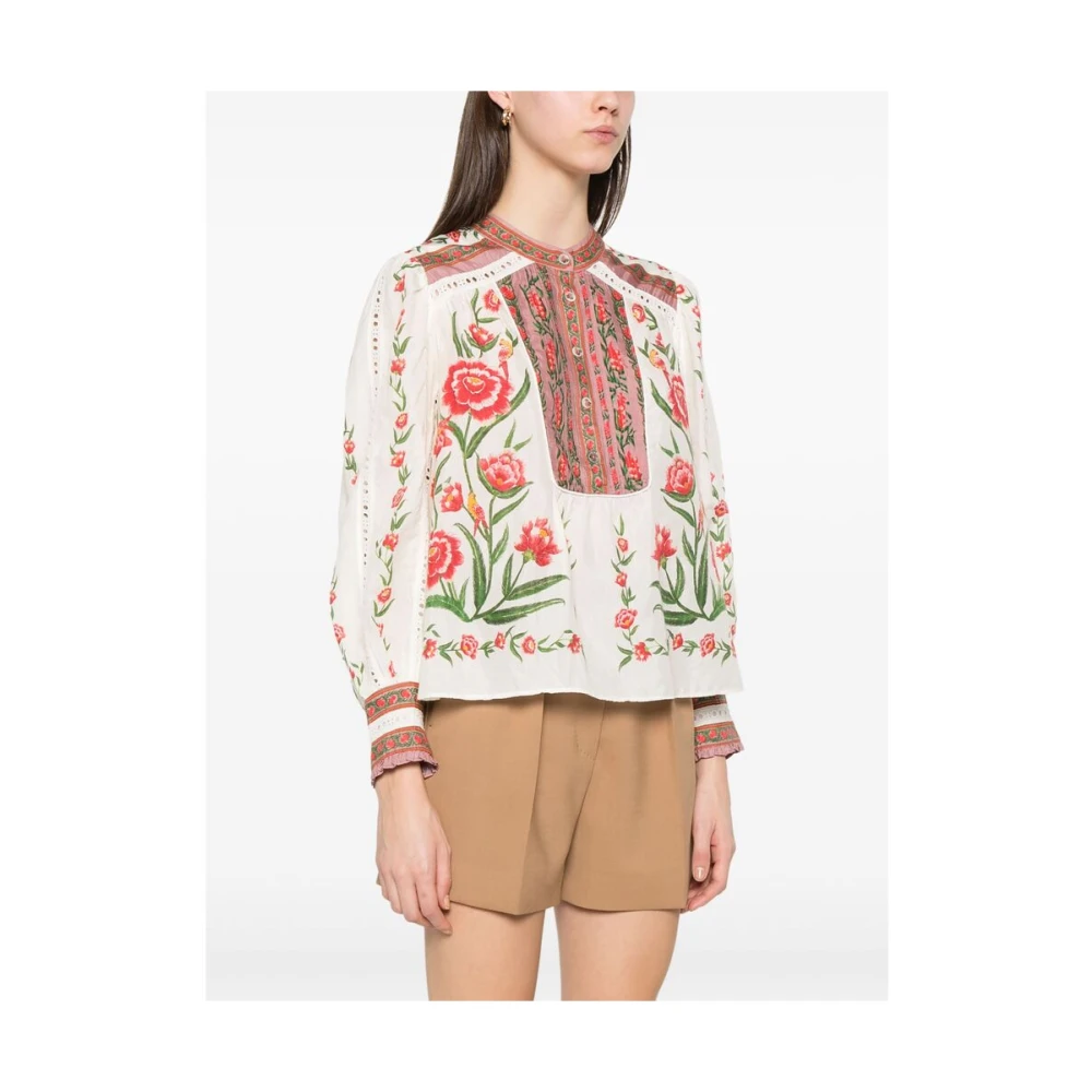 Farm Rio Ecru Hemdkraag Shirt Lange Mouwen Multicolor Dames