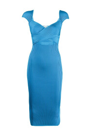 Niebieska Sukienka Midi z Dzianiny - PF22-053