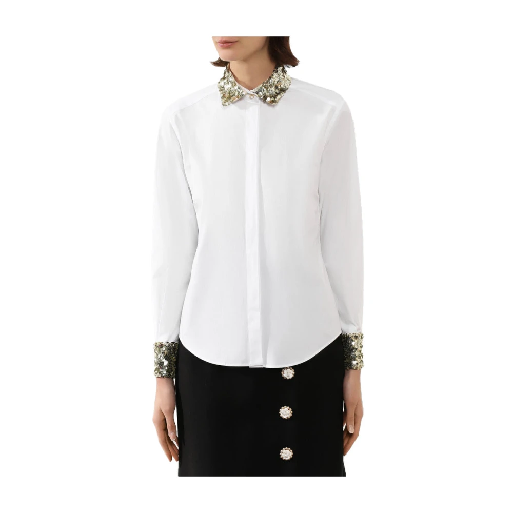Dolce & Gabbana Paillet Kraag Katoenen Overhemd White Dames