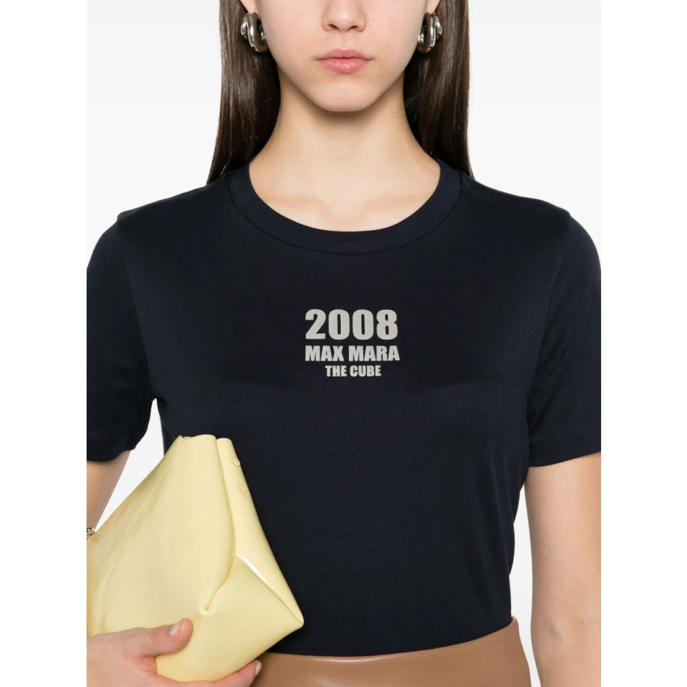 Max Mara Blauw Logo Print Crew Neck T-shirt Blue Dames