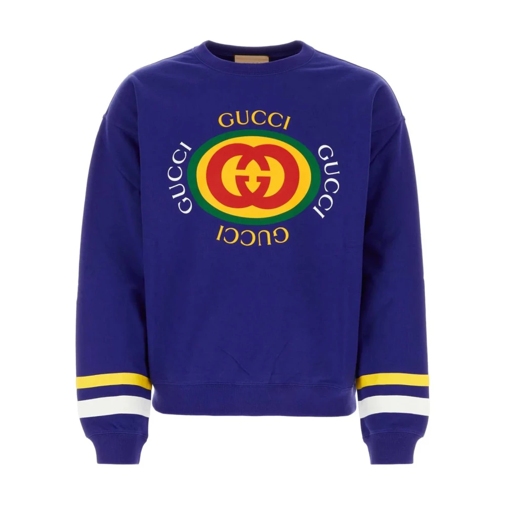 Gucci Logo Print Katoenen Sweatshirt Blue Heren