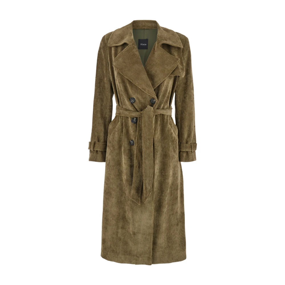 Plain Units Groene Double-Breasted Trenchcoat Green Dames