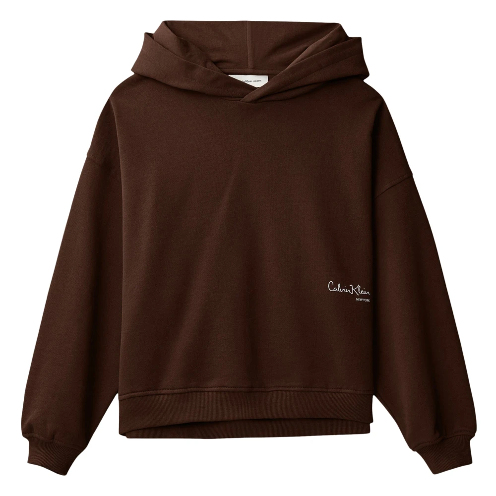 Calvin Klein Girls Brown Signature Hoodie - Kids Sweatshirts - 10 Y - Kids
