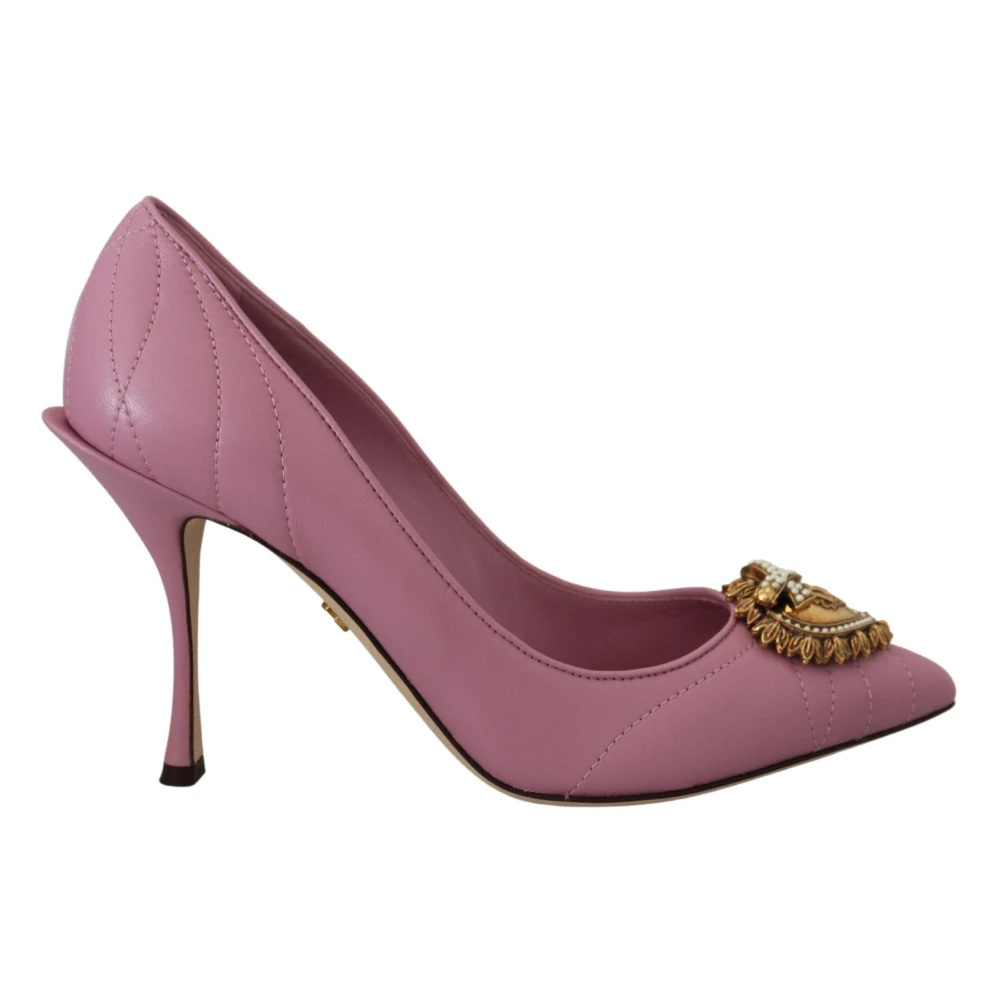 Dolce & Gabbana Pink Leather Heart Devotion Heels Pumps Shoes Pink Dames