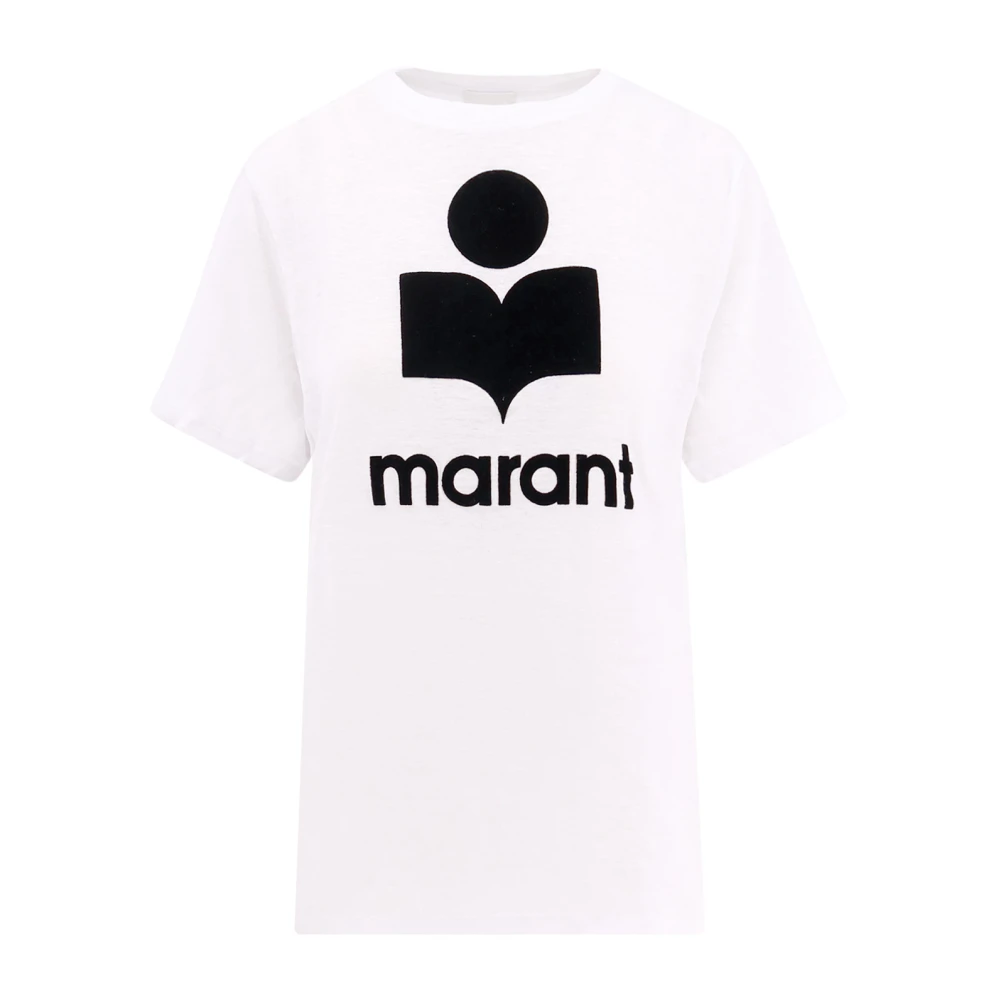 Isabel Marant Étoile Linne T-shirt med Flocked Logo White, Dam